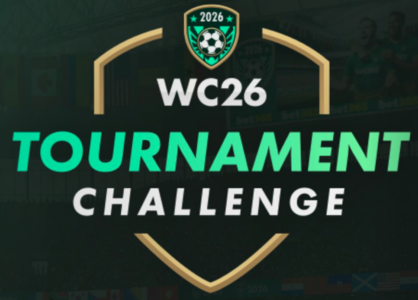 شعار لعبة توقعات كأس العالم 2026 مع كرة قدم وخريطة العالم